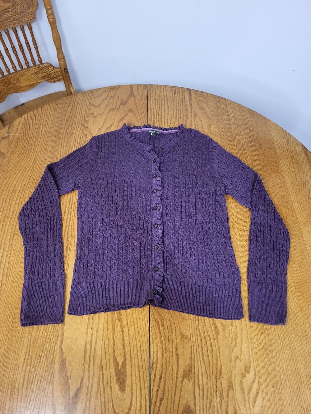 ✨️Eddie Bauer Plum Ruffle Cardigan Sz LG